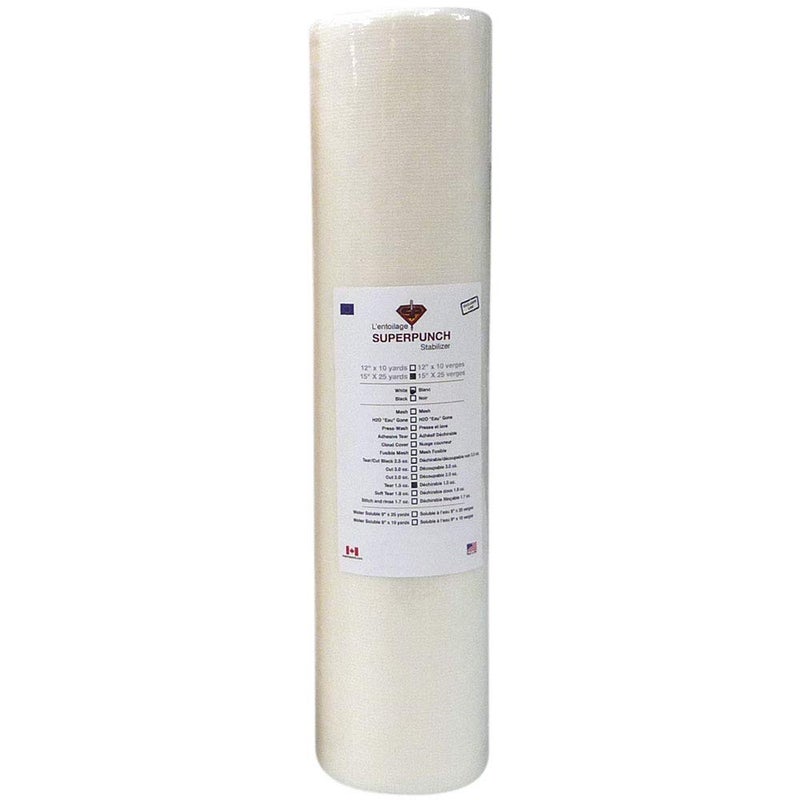 Superpunch 1.5 oz White Tear Away Stabilizer for Embroidery - 15 inch x 25 Yard Roll, SuperStable Tear Away Machine Embroidery Stabilizer Backing, Polyester & Cellulose - Made in The USA - Image 1